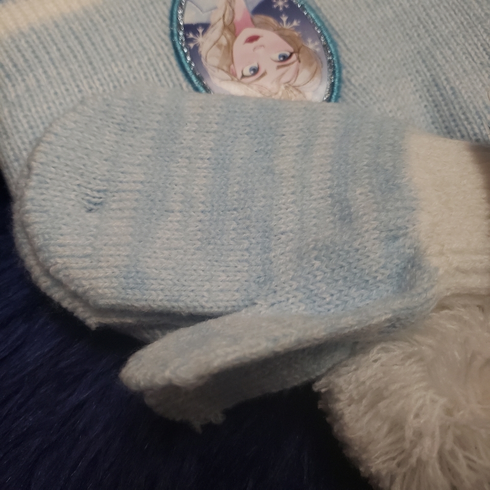 #1 Toddler Disney Frozen II Hat Mittens set blue white multi - Picture 6 of 8